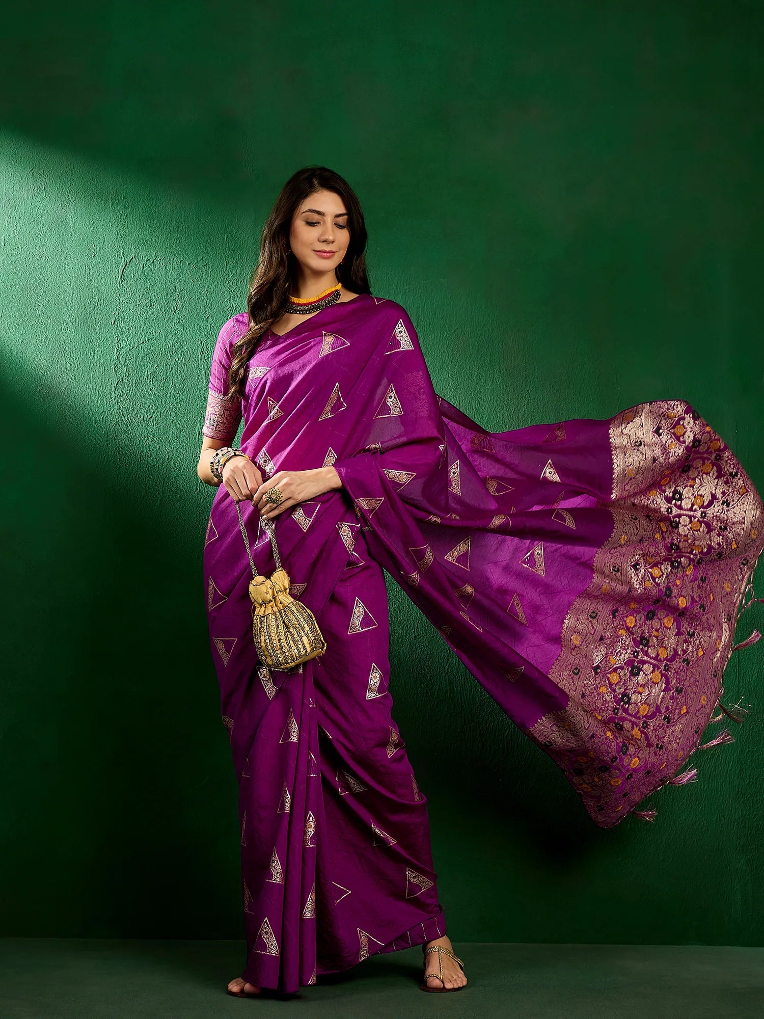 Purple Woven Polyester Saree - Indian Sari Elegance