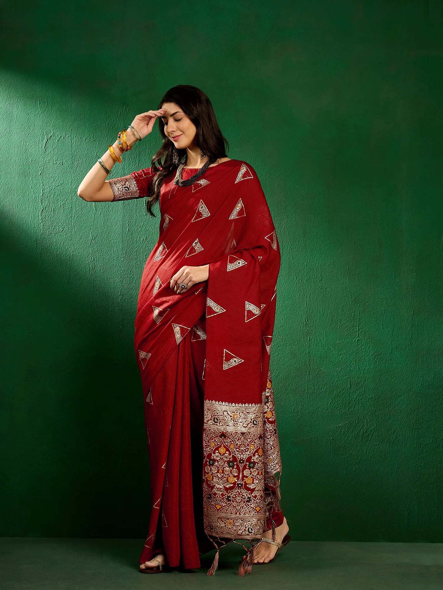 Red Polyester Saree: Indian Wedding Sarees & Designer Look
