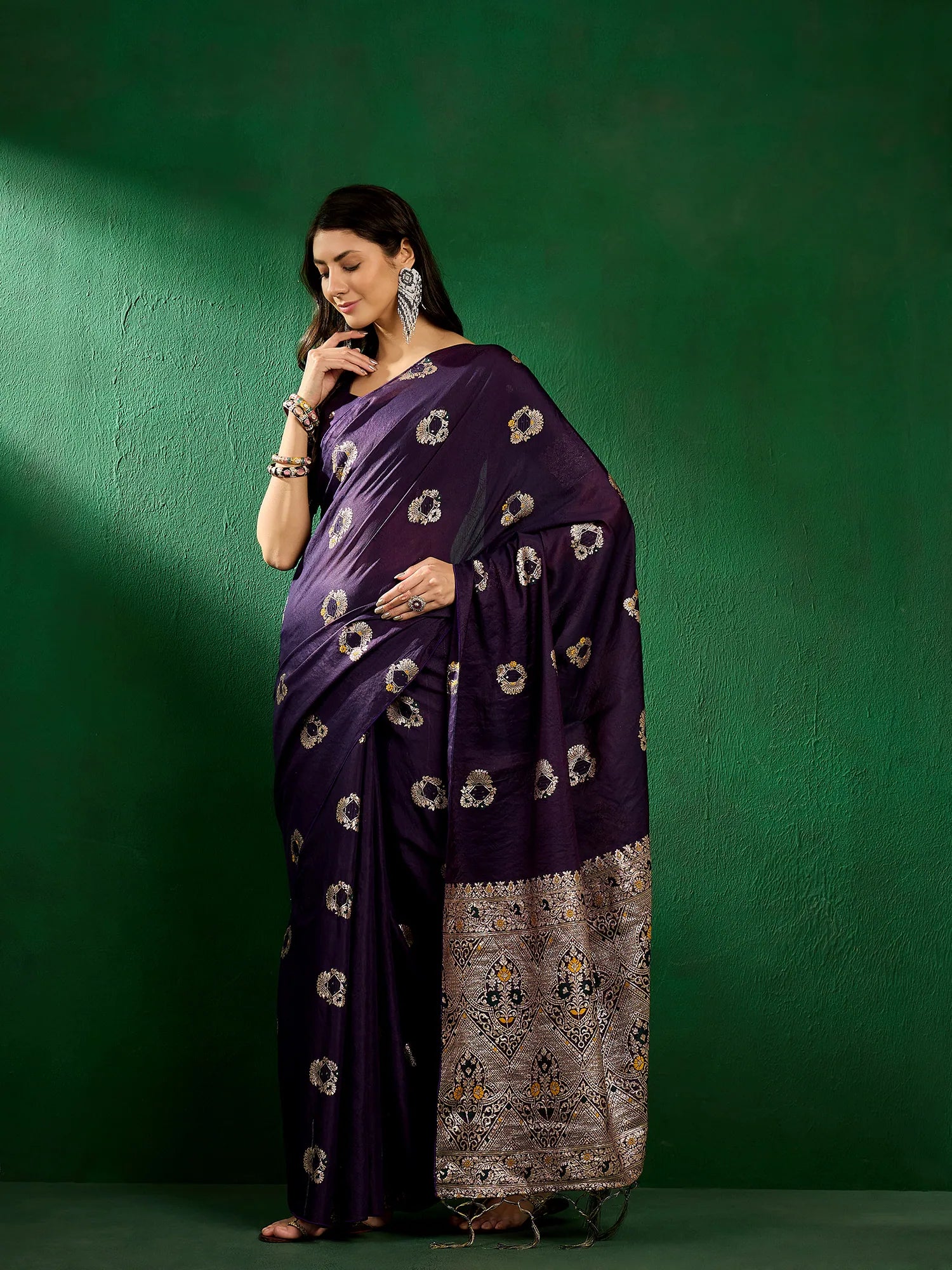 Navy Blue Woven Polyester Indian Sari | Ethnic Fashion