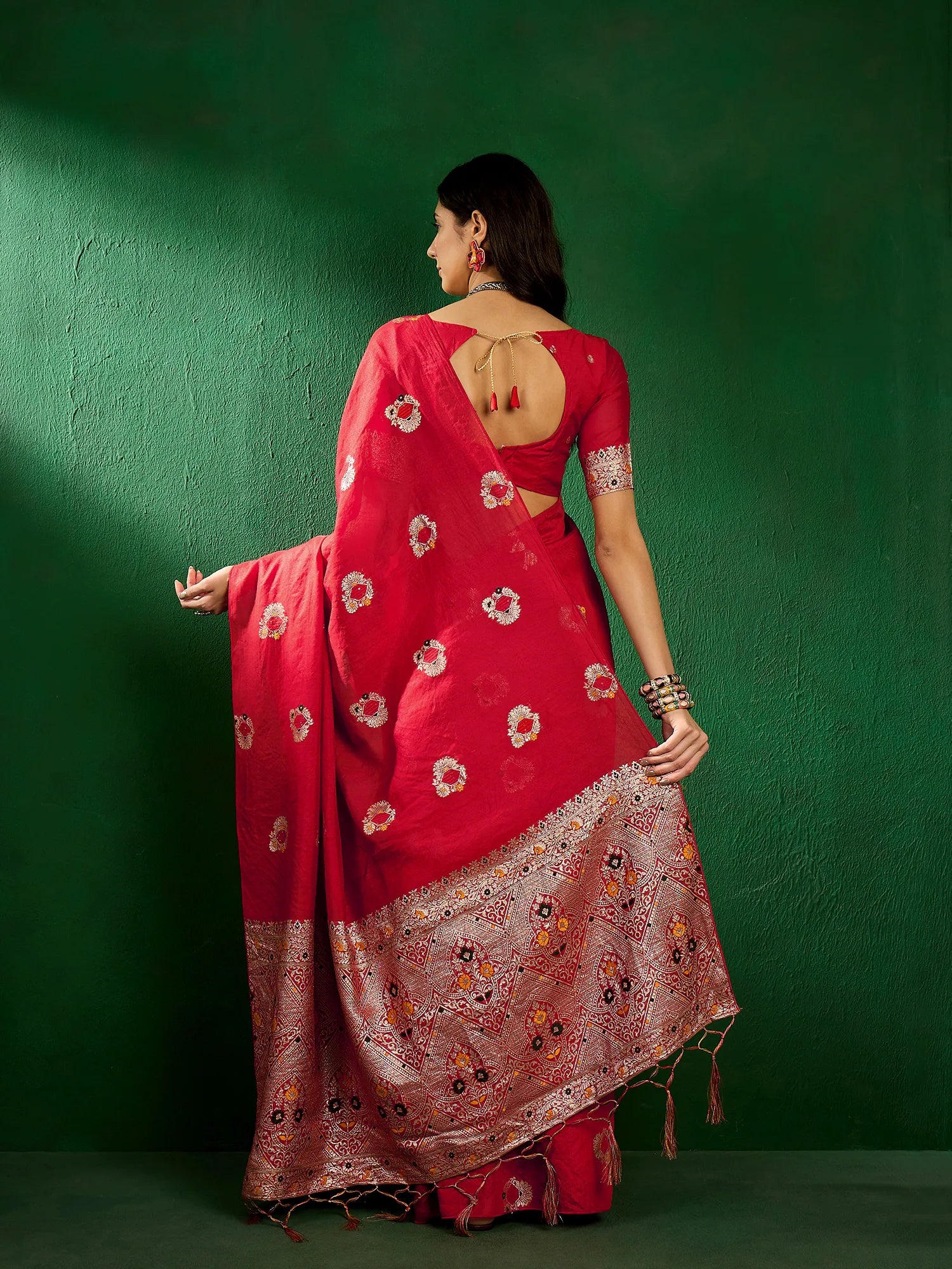 Red Polyester Saree: Woven Design | Indian Sarees