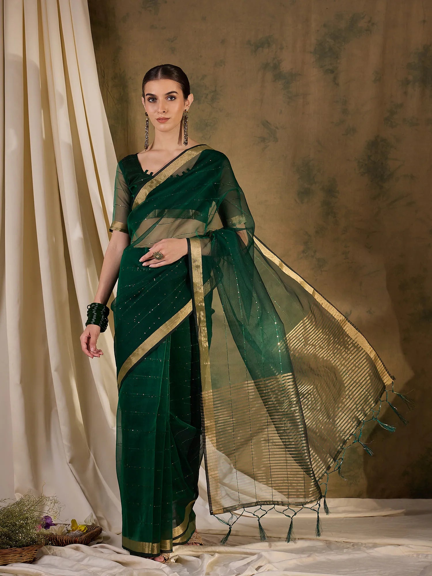 Green Organza Saree: Indian Sarees for Women