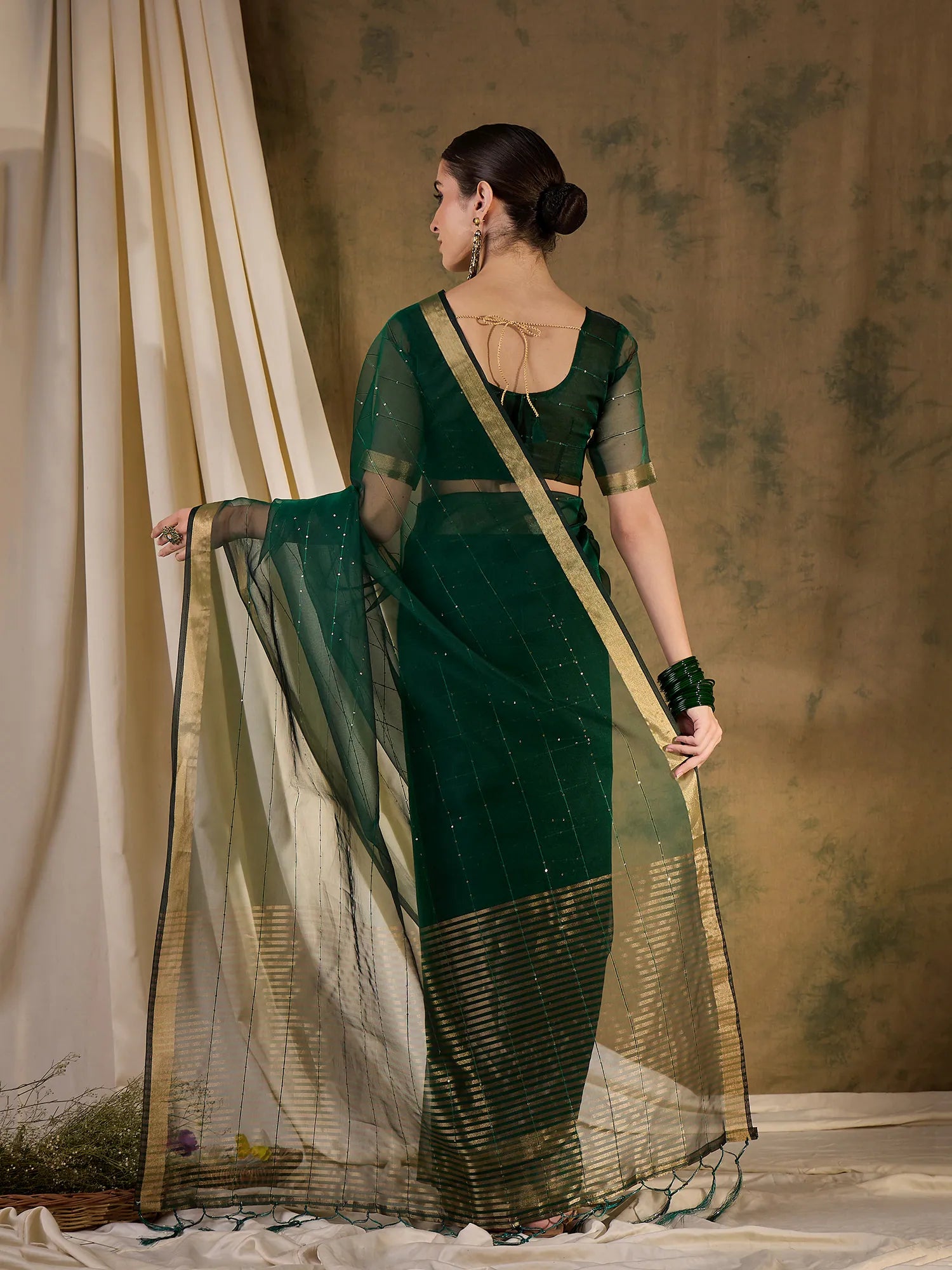 Green Organza Saree: Indian Sarees for Women