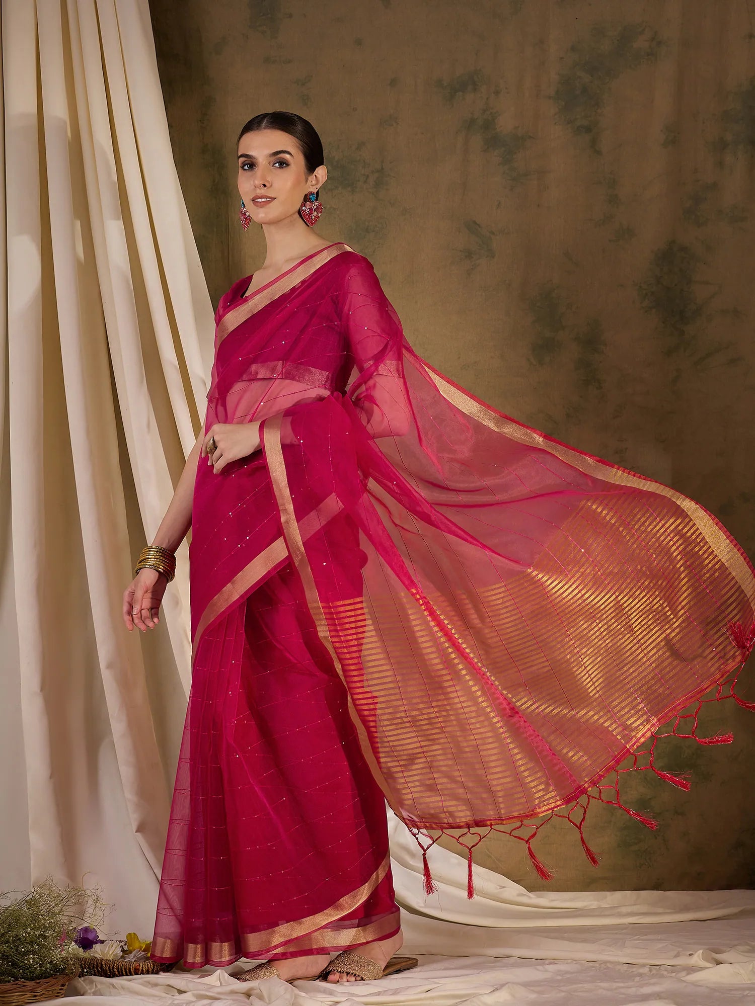 Pink Organza Saree | Designer Sarees India