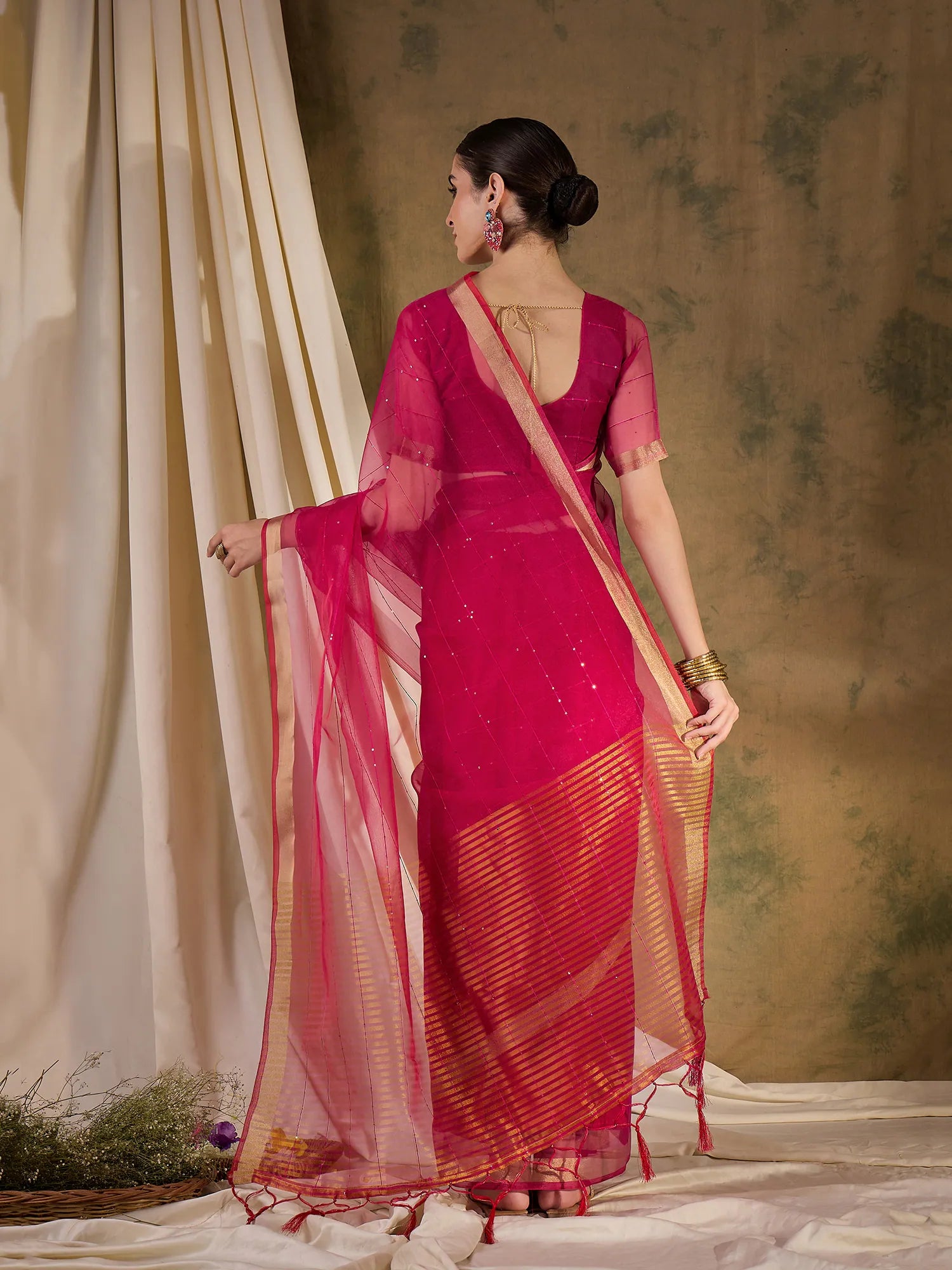 Pink Organza Saree | Designer Sarees India