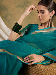 Womens Fashion Ethnic Teal Color Sarees-MLSHWSA1372TEL0ONE