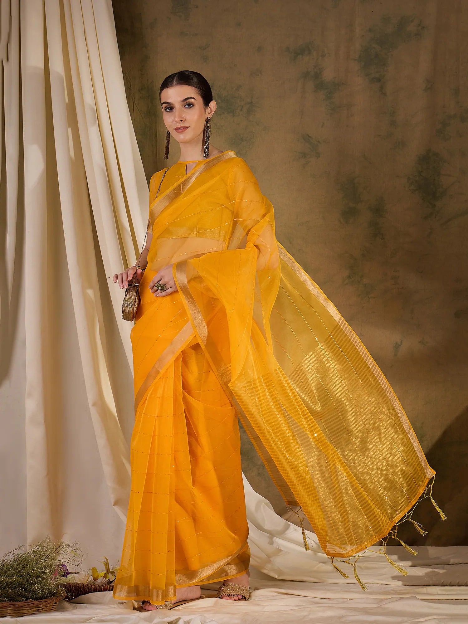 Yellow Organza Saree | Sophisticated Designer Sarees India