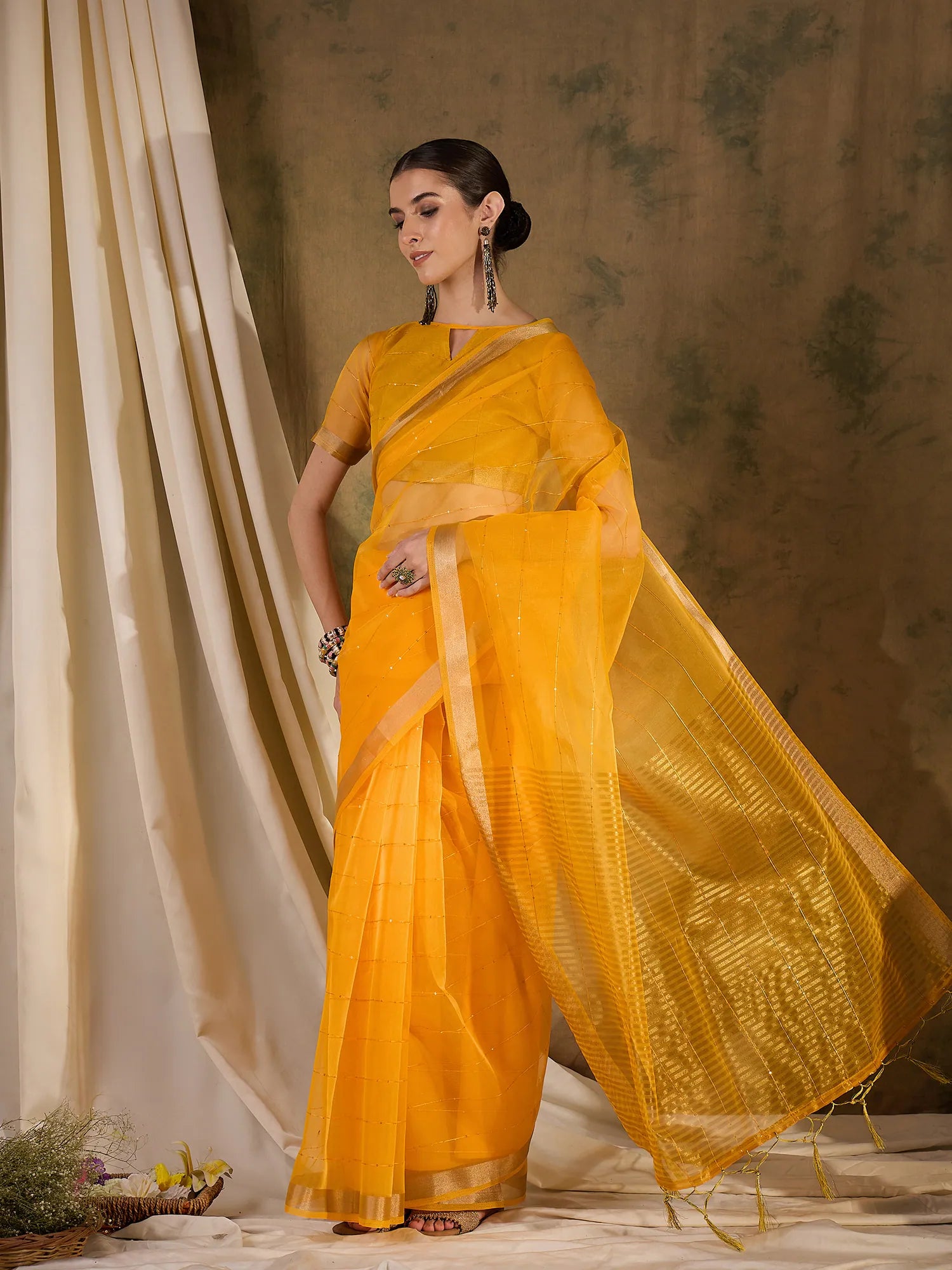 Yellow Organza Saree | Sophisticated Designer Sarees India