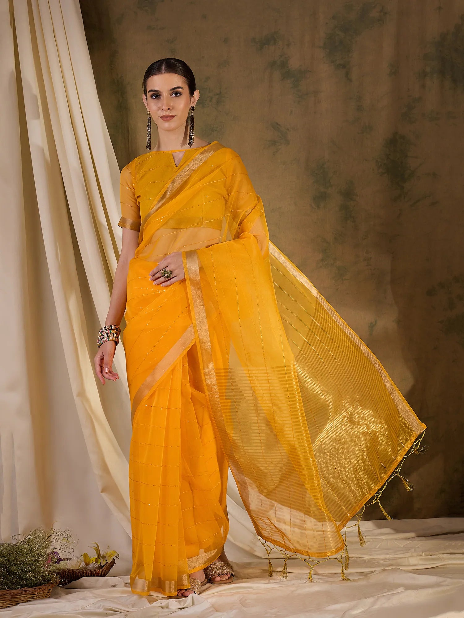 Yellow Organza Saree | Sophisticated Designer Sarees India