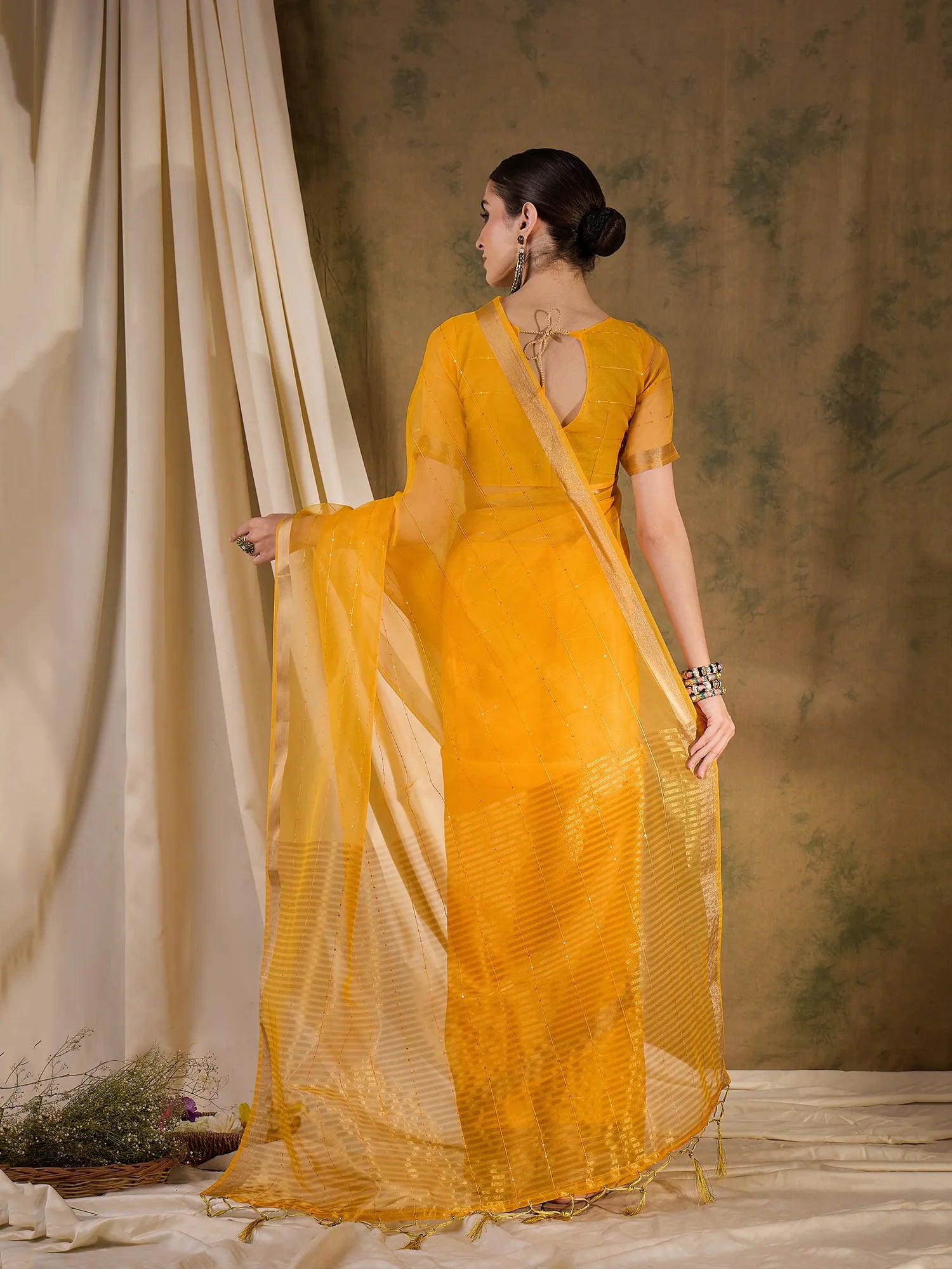 Yellow Organza Saree | Sophisticated Designer Sarees India