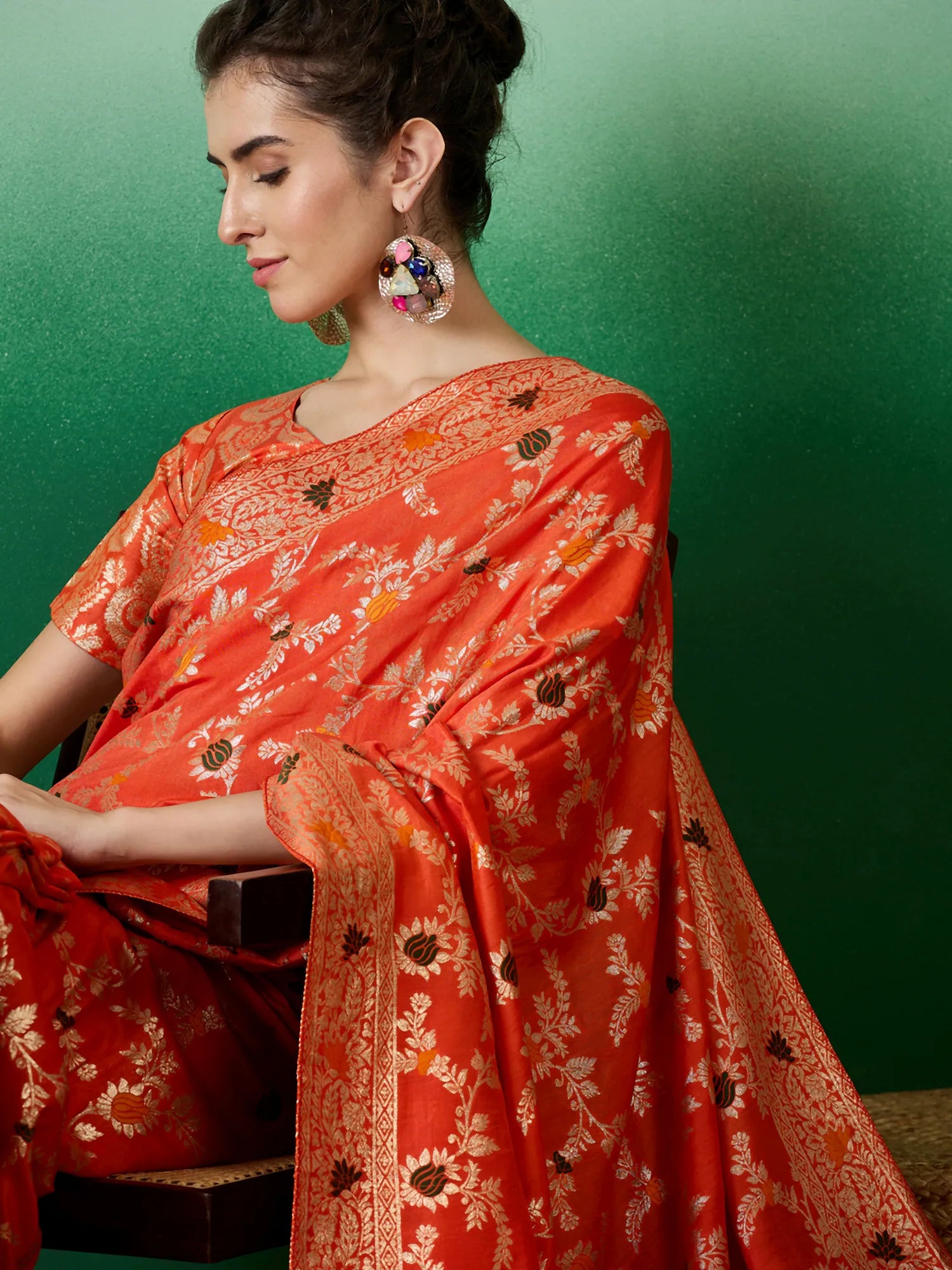 Orange Woven Polyester Saree | Traditional Indian Sarees