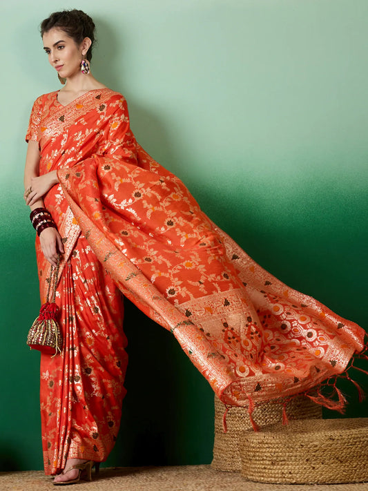Womens Fashion Ethnic Orange Color Sarees-MLSHWSA1375ORG0ONE 1500