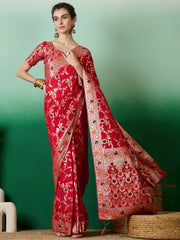 Womens Fashion Ethnic Red Color Sarees-MLSHWSA1377RED0ONE
