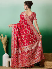 Womens Fashion Ethnic Red Color Sarees-MLSHWSA1377RED0ONE