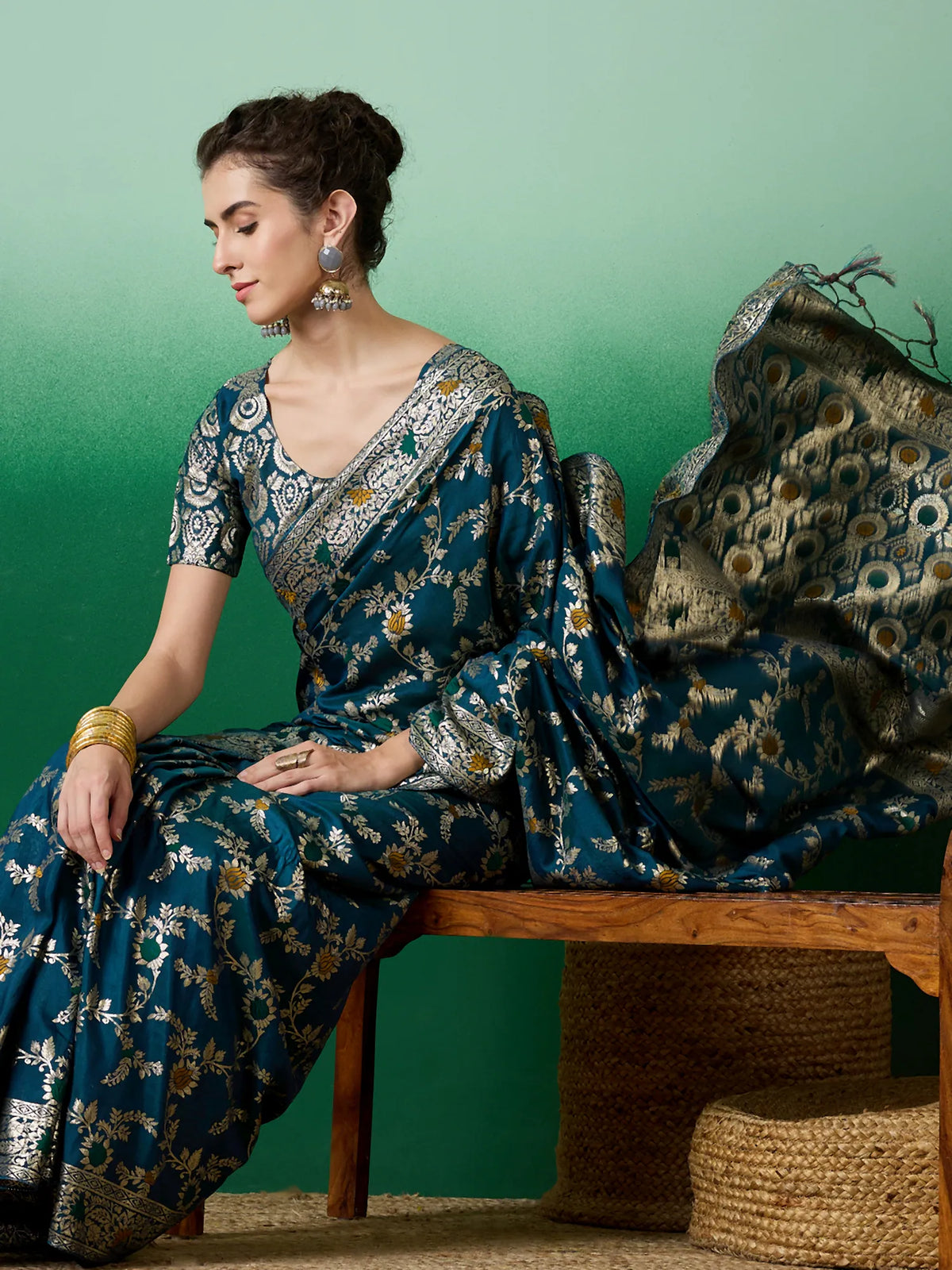 Womens Fashion Ethnic Teal Color Sarees-MLSHWSA1378TEL0ONE