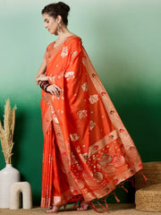 Womens Fashion Ethnic Orange Color Sarees-MLSHWSA1382ORG0ONE