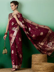 Womens Fashion Ethnic Wine Color Sarees-MLSHWSA1383WNE0ONE