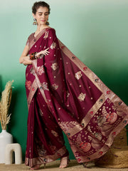 Womens Fashion Ethnic Wine Color Sarees-MLSHWSA1383WNE0ONE