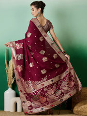 Womens Fashion Ethnic Wine Color Sarees-MLSHWSA1383WNE0ONE