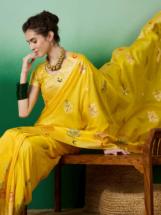 Womens Fashion Ethnic Yellow Color Sarees-MLSHWSA1384YLW0ONE 1500