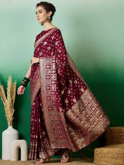 Womens Fashion Ethnic Wine Color Sarees-MLSHWSA1388WNE0ONE