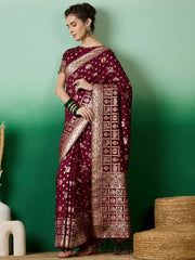 Womens Fashion Ethnic Wine Color Sarees-MLSHWSA1388WNE0ONE