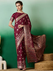 Womens Fashion Ethnic Wine Color Sarees-MLSHWSA1388WNE0ONE
