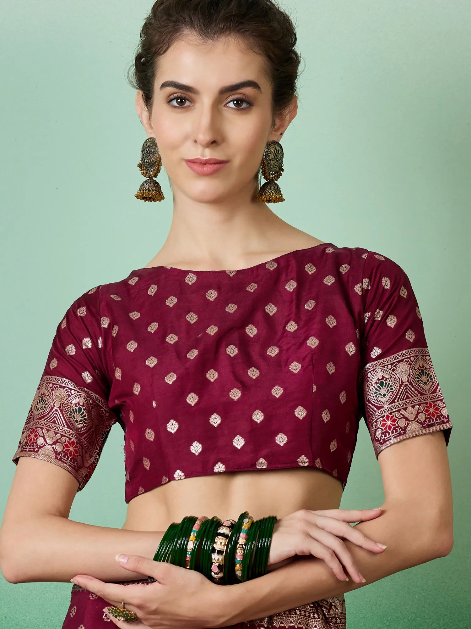Wine Polyester Saree: Designer Sarees India & Ethnic Style