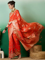Womens Fashion Ethnic Orange Color Sarees-MLSHWSA1392ORG0ONE