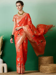 Womens Fashion Ethnic Orange Color Sarees-MLSHWSA1392ORG0ONE