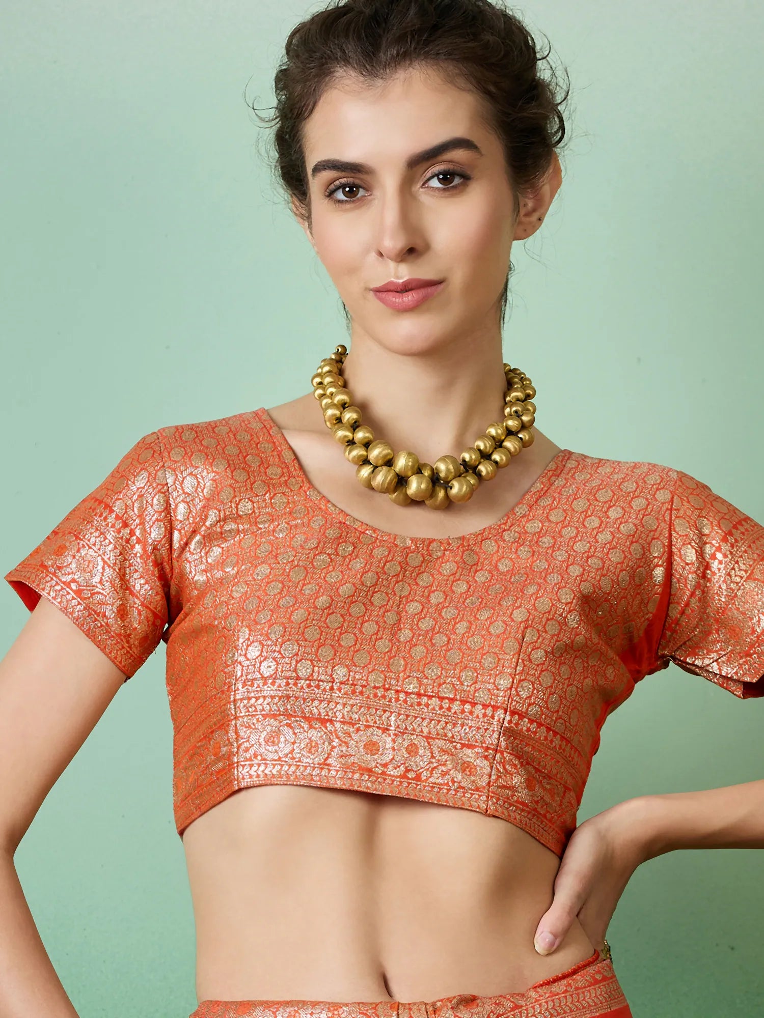 Orange Woven Design Indian Sari - Polyester Saree