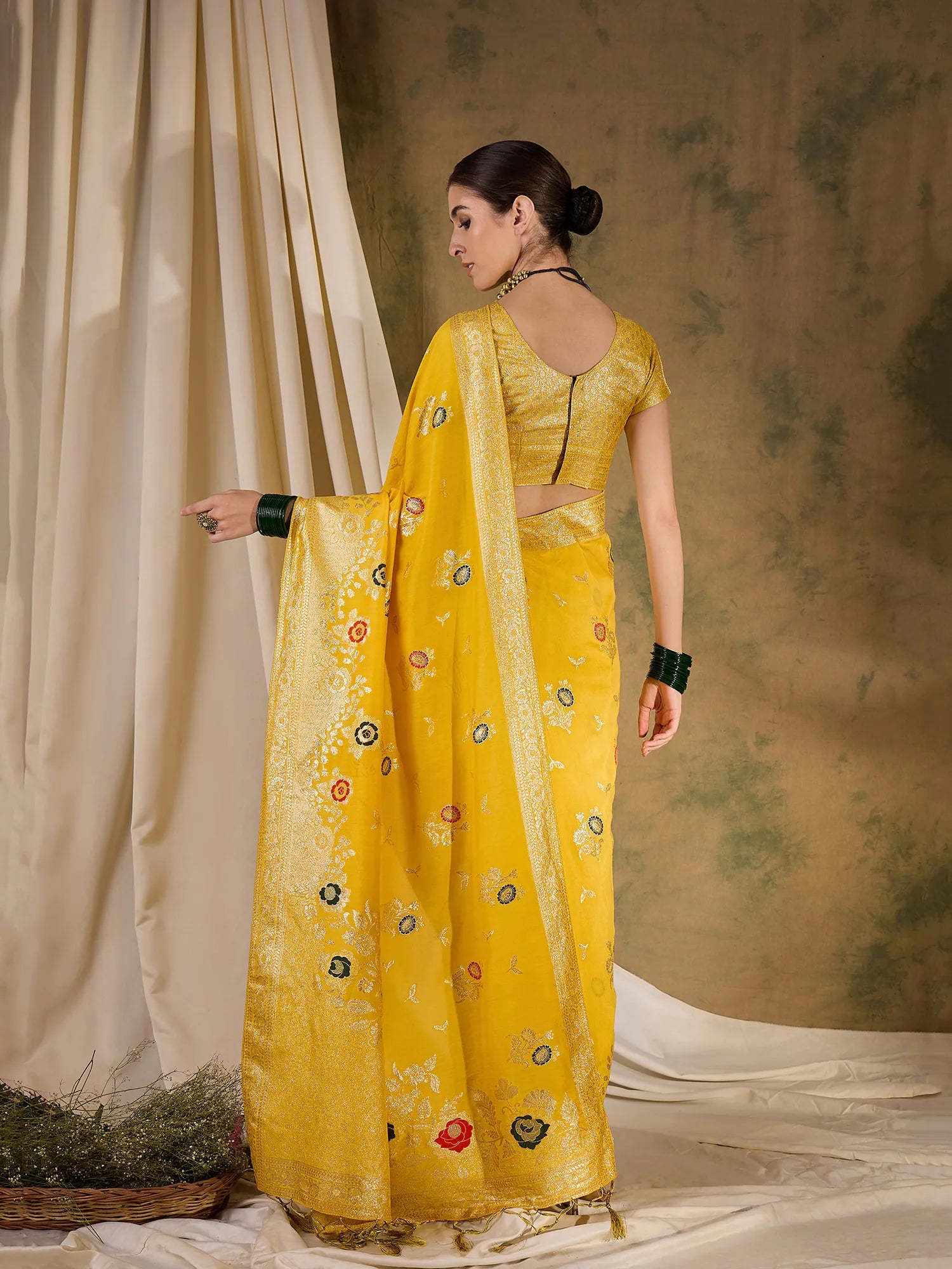 Yellow Woven Polyester Saree | Designer Sarees India