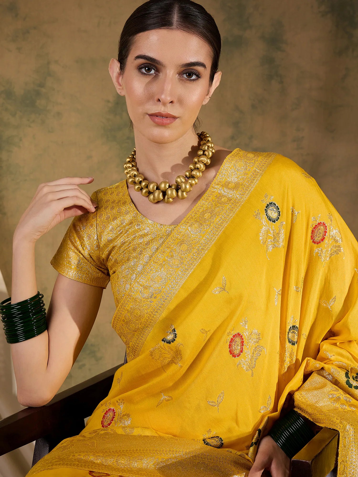 Yellow Woven Polyester Saree | Designer Sarees India