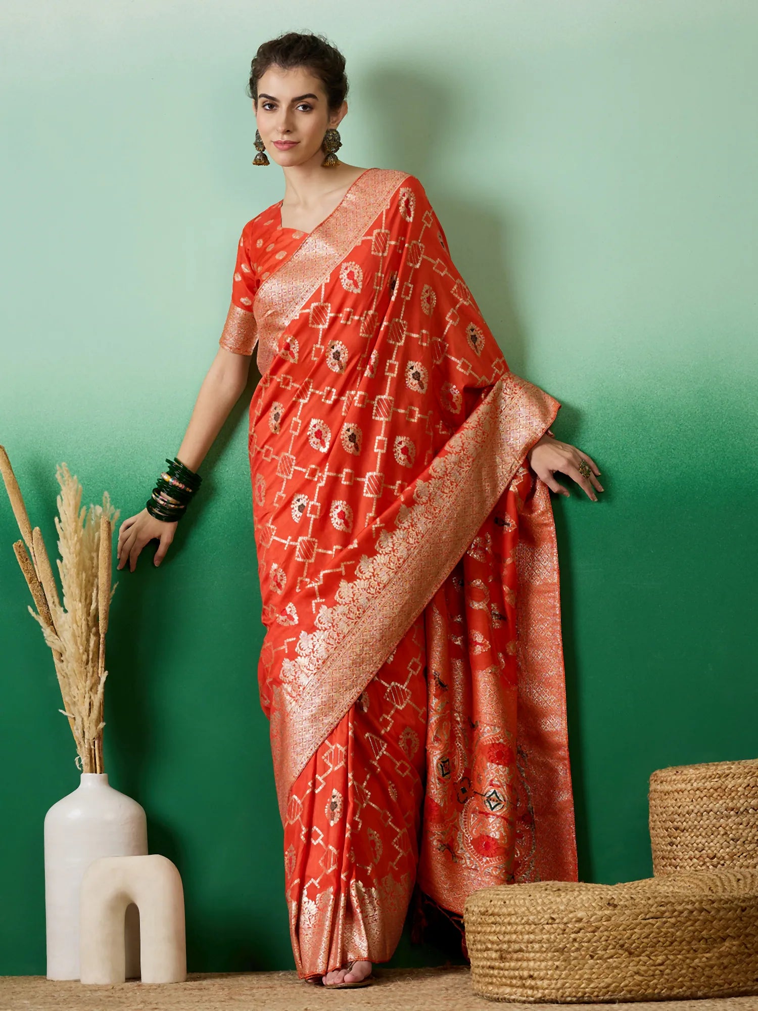 Orange Woven Design Saree | Indian Sarees