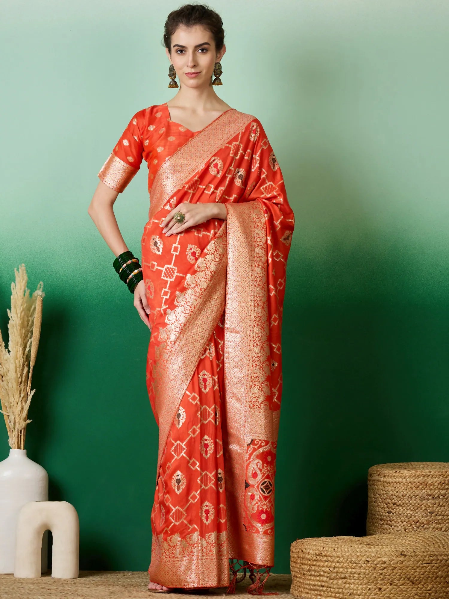 Orange Woven Design Saree | Indian Sarees