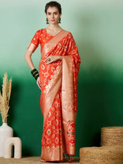 Womens Fashion Ethnic Orange Color Sarees-MLSHWSA1395ORG0ONE