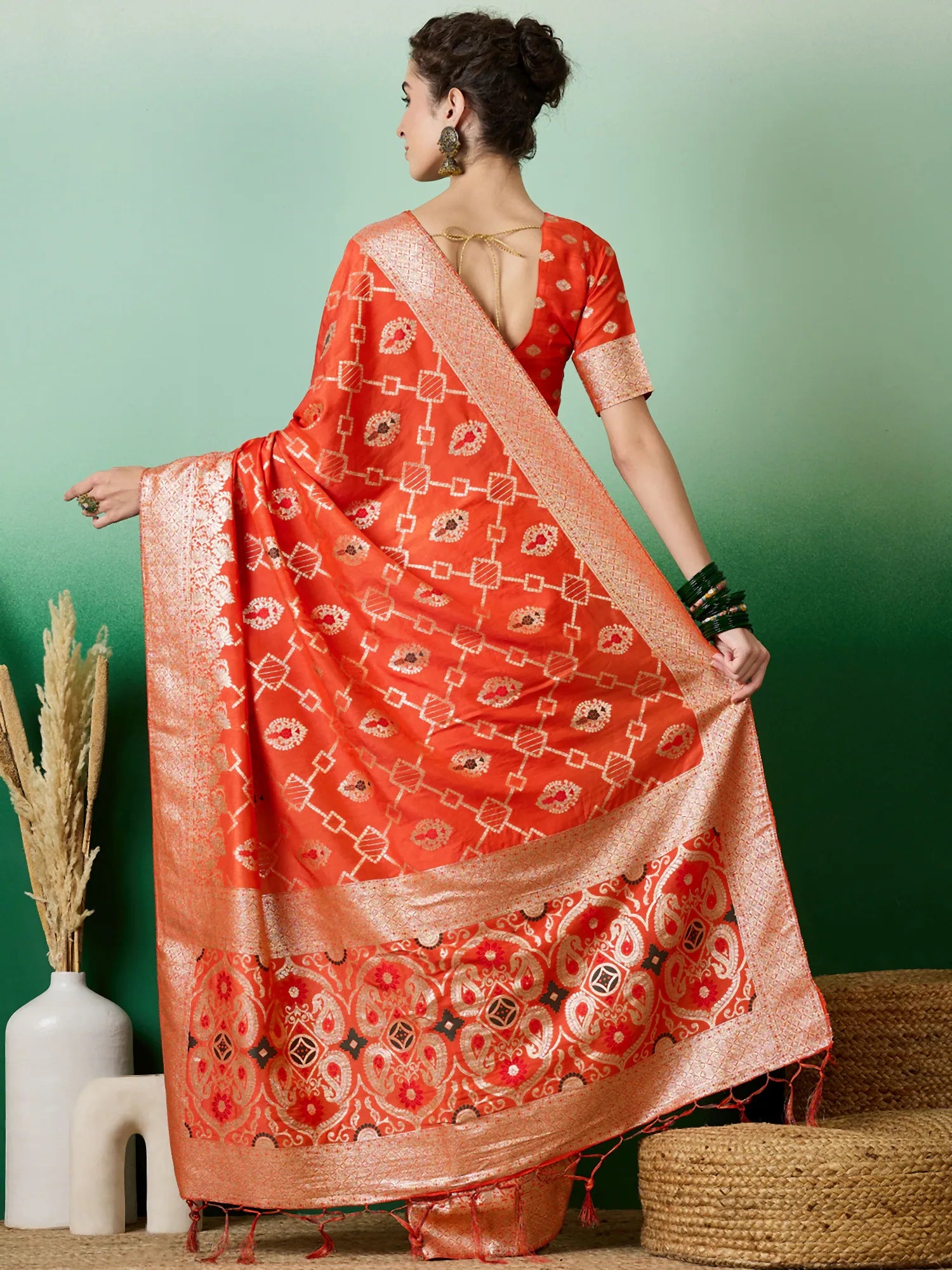 Orange Woven Design Saree | Indian Sarees
