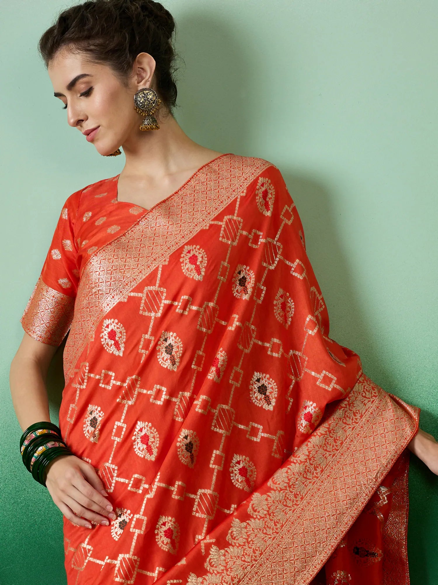 Orange Woven Design Saree | Indian Sarees