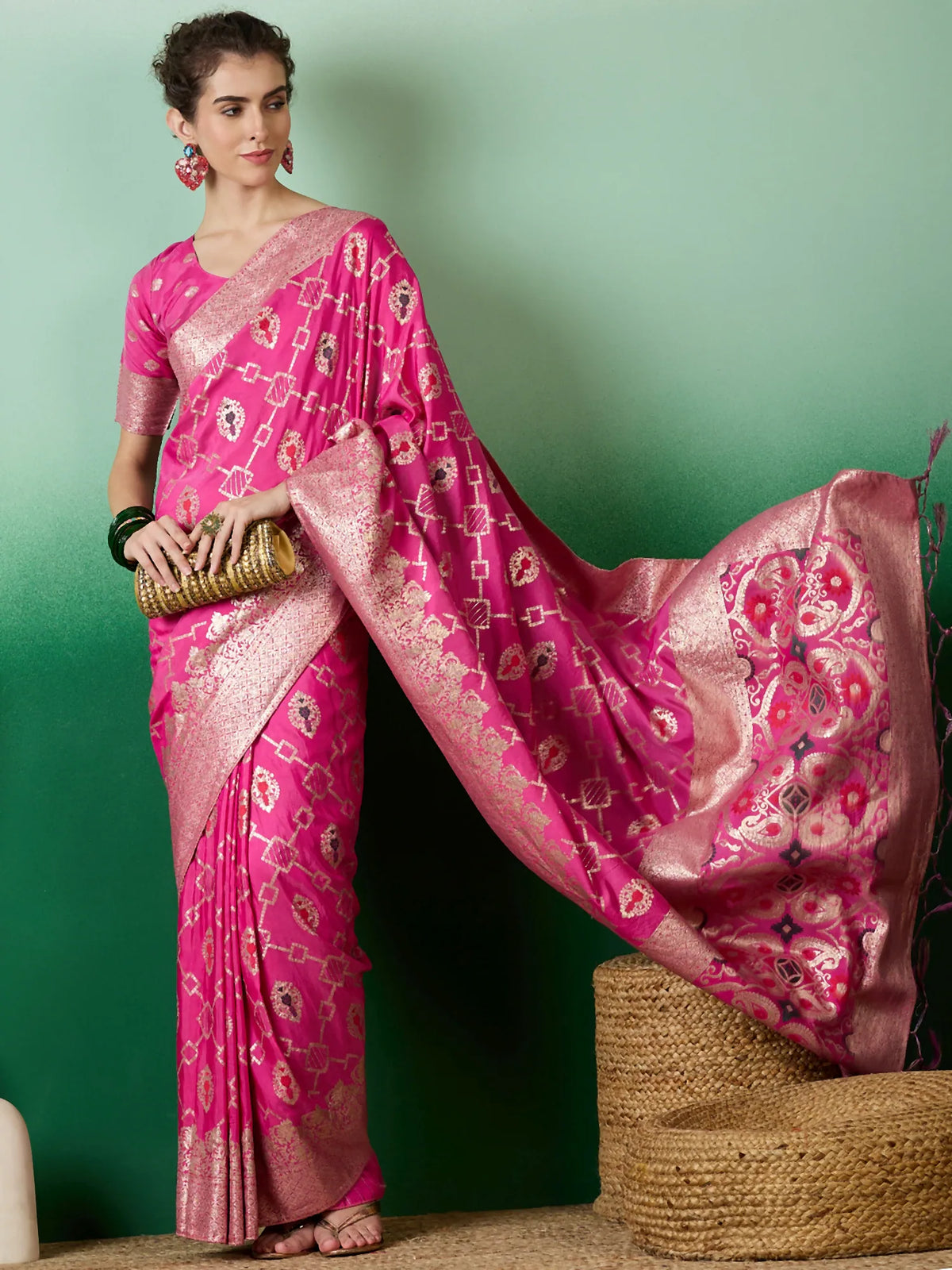 Womens Fashion Ethnic Pink Color Sarees-MLSHWSA1396PNK0ONE