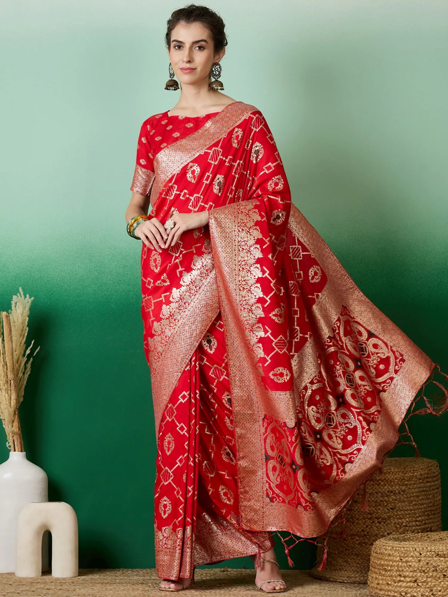 Red Polyester Saree | Indian Wedding Sarees Collection