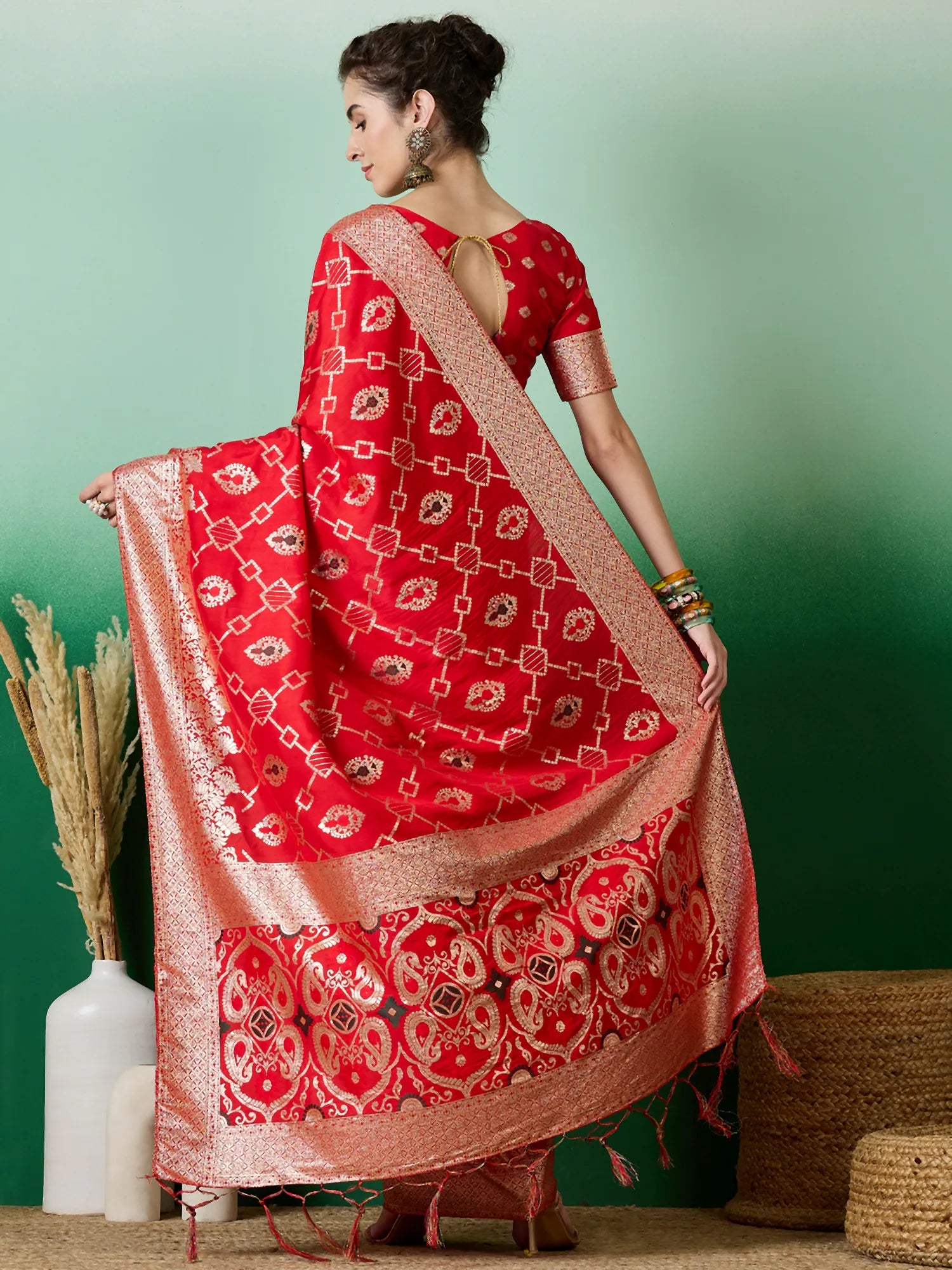 Red Polyester Saree | Indian Wedding Sarees Collection