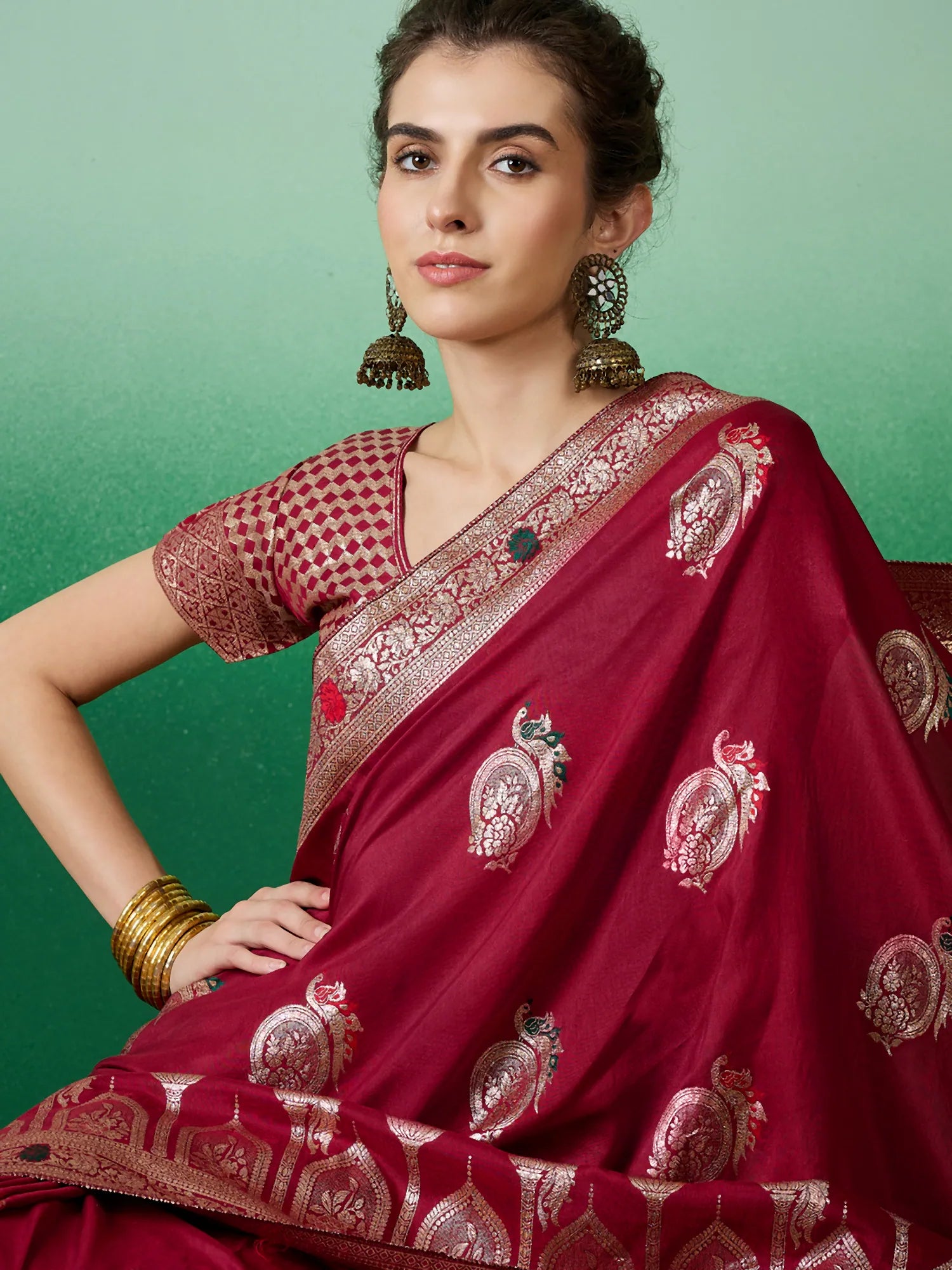 Red Polyester Saree: Woven Design | Indian Sari Style