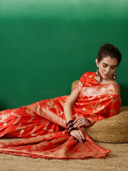 Womens Fashion Ethnic Orange Color Sarees-MLSHWSA1407ORG0ONE