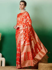 Womens Fashion Ethnic Orange Color Sarees-MLSHWSA1407ORG0ONE