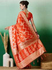 Womens Fashion Ethnic Orange Color Sarees-MLSHWSA1407ORG0ONE