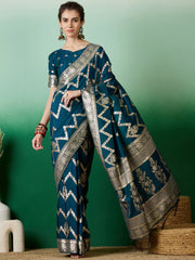 Womens Fashion Ethnic Teal Color Sarees-MLSHWSA1409TEL0ONE