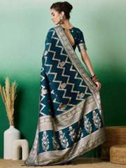 Womens Fashion Ethnic Teal Color Sarees-MLSHWSA1409TEL0ONE