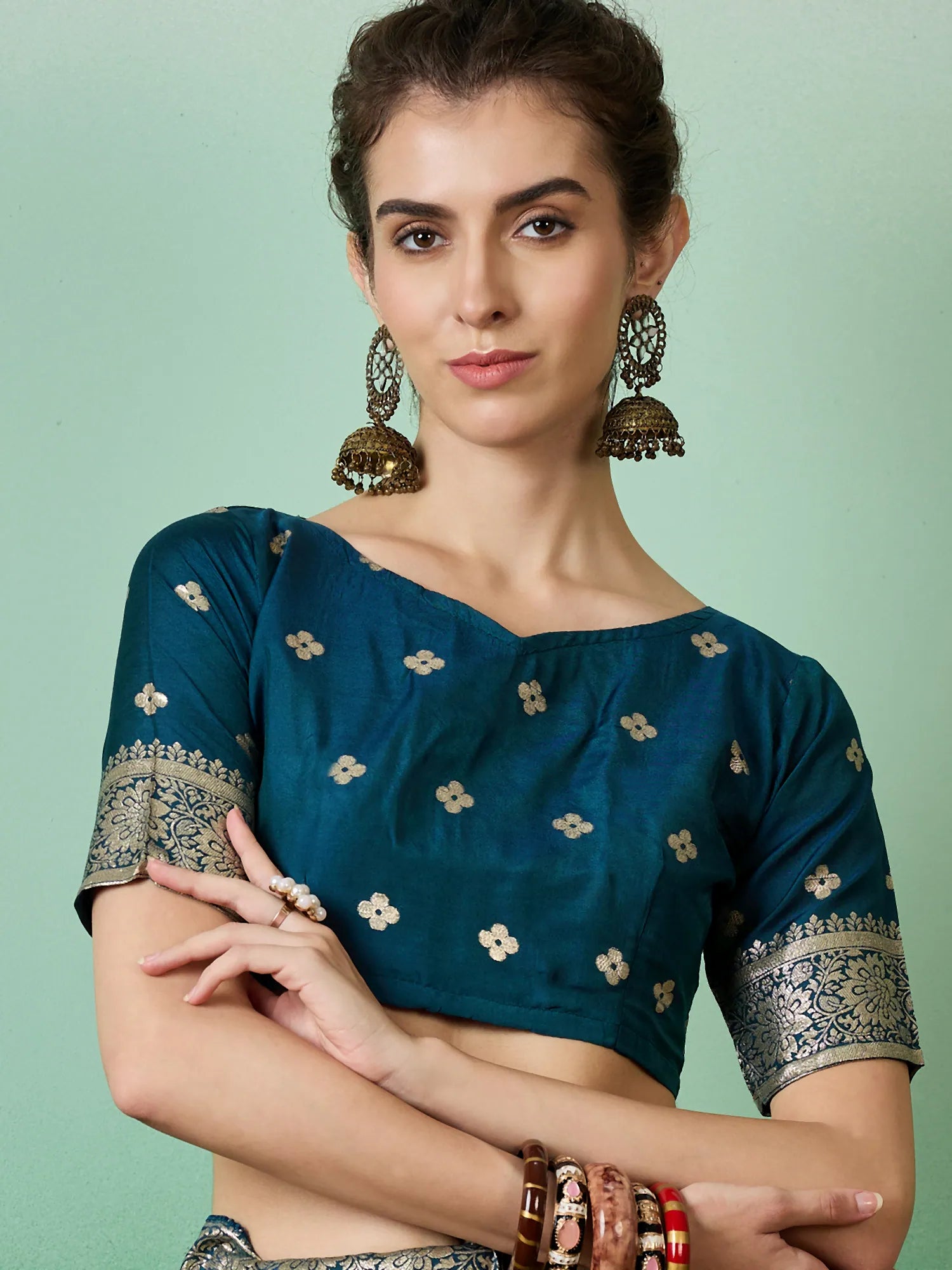 Teal Polyester Saree: Woven Design | Indian Sarees