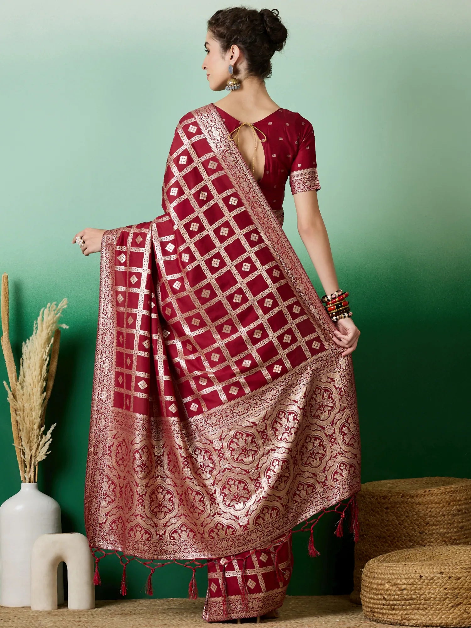 Maroon Polyester Saree | Designer Sarees India