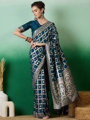 Womens Fashion Ethnic Teal Color Sarees-MLSHWSA1413TEL0ONE