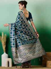Womens Fashion Ethnic Teal Color Sarees-MLSHWSA1413TEL0ONE